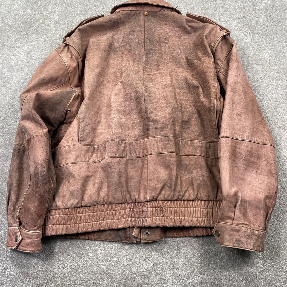 Outback Red Leather Bomber Jacket Mens L Brown Good Distressed Vintage 90s Zip - Picture 3 of 8